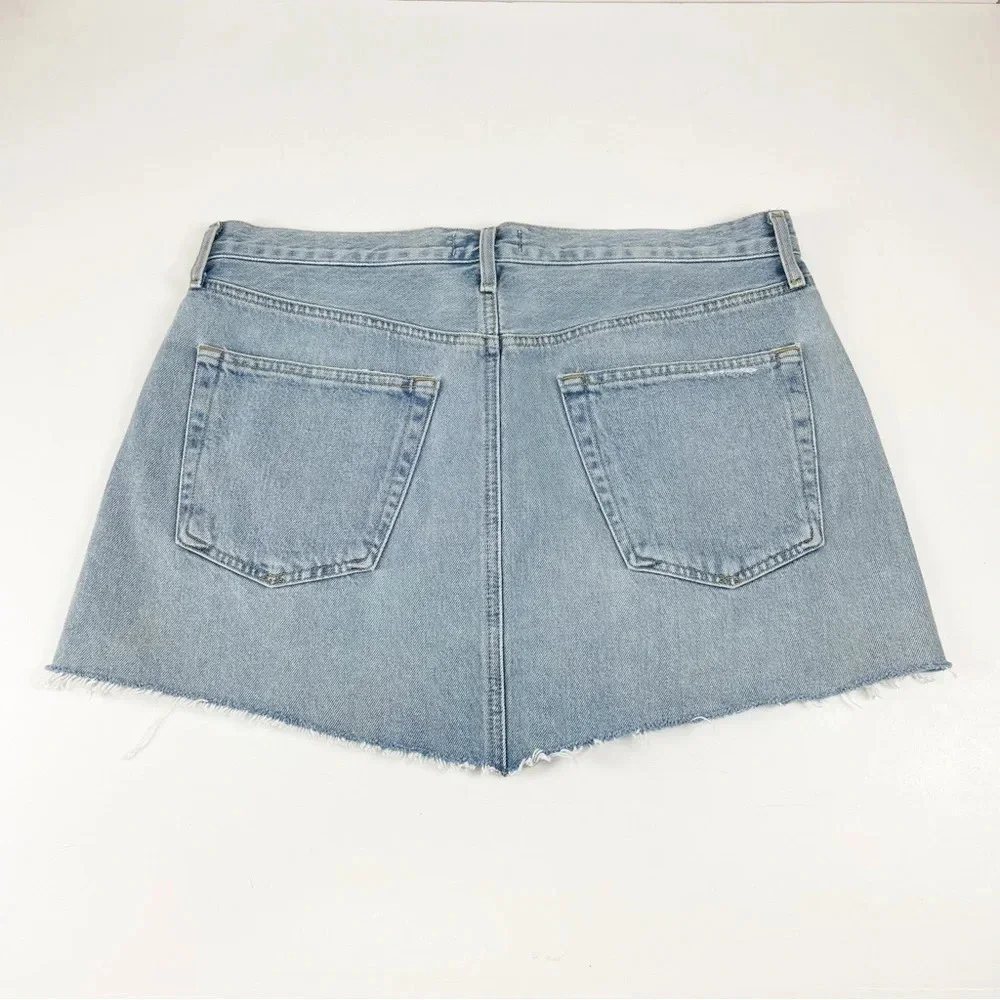 Agolde Parker Angled Denim Jean Skirt Womens 30 Blue Distressed Frayed Edge